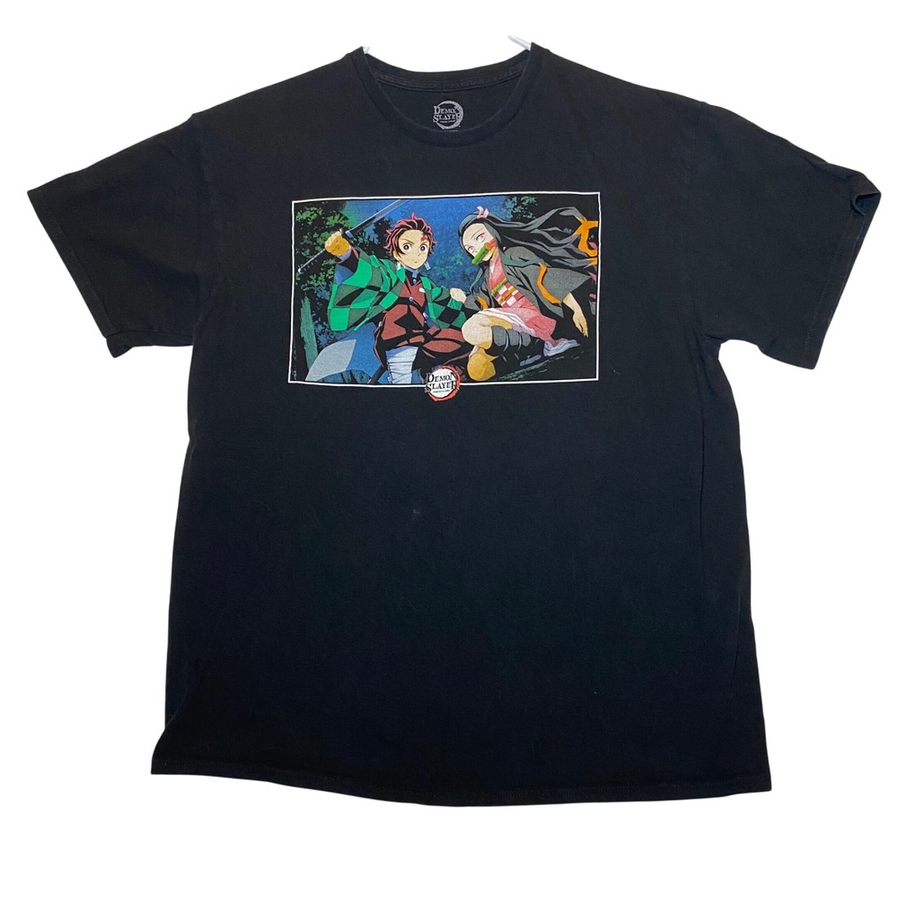 Demon Slayer Tanjiro Nezuko Anime Graphic T Shirt Black Mens Large‎